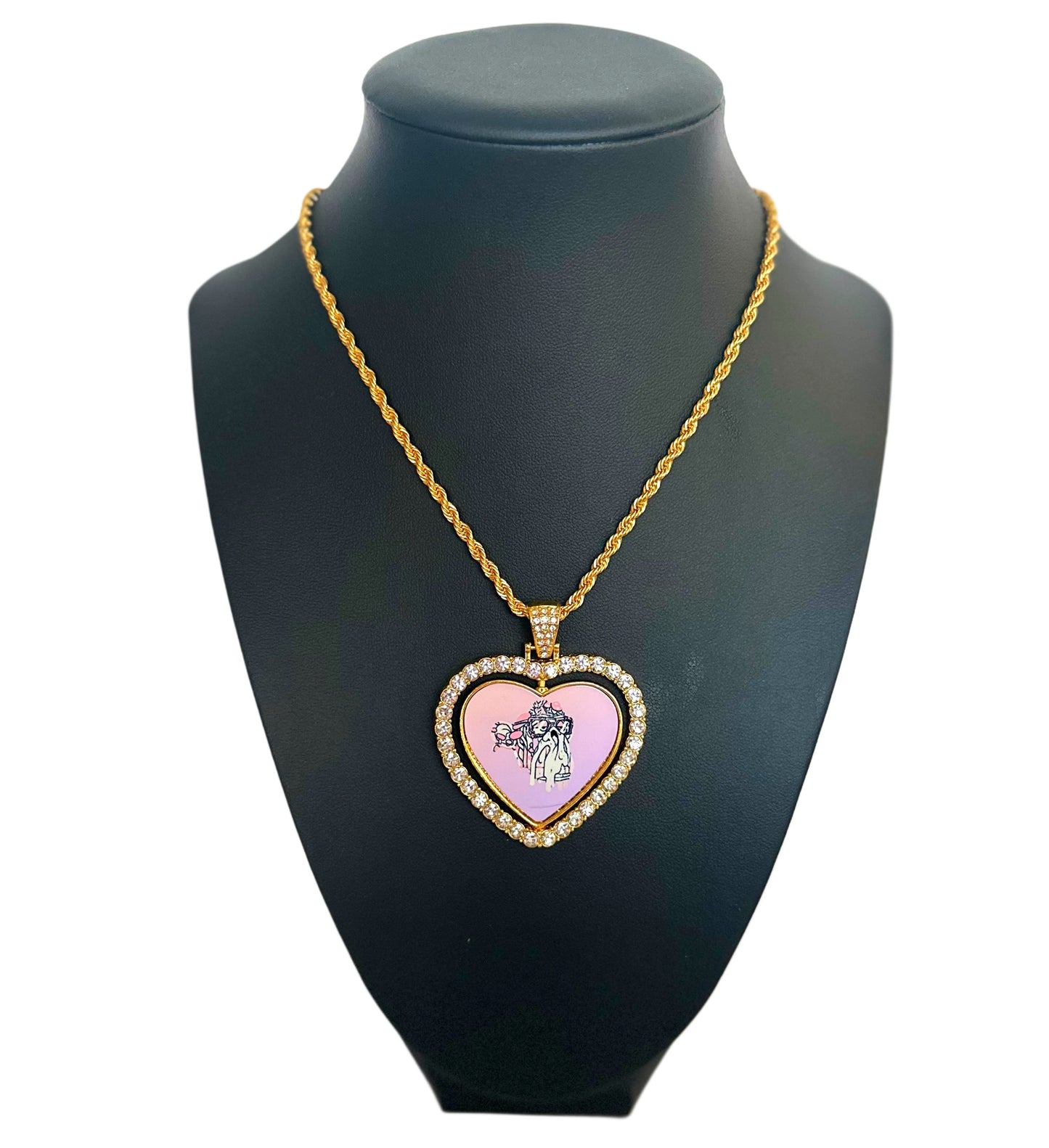 24” Gradient Heart Pink Purple Pendant w/ Necklace