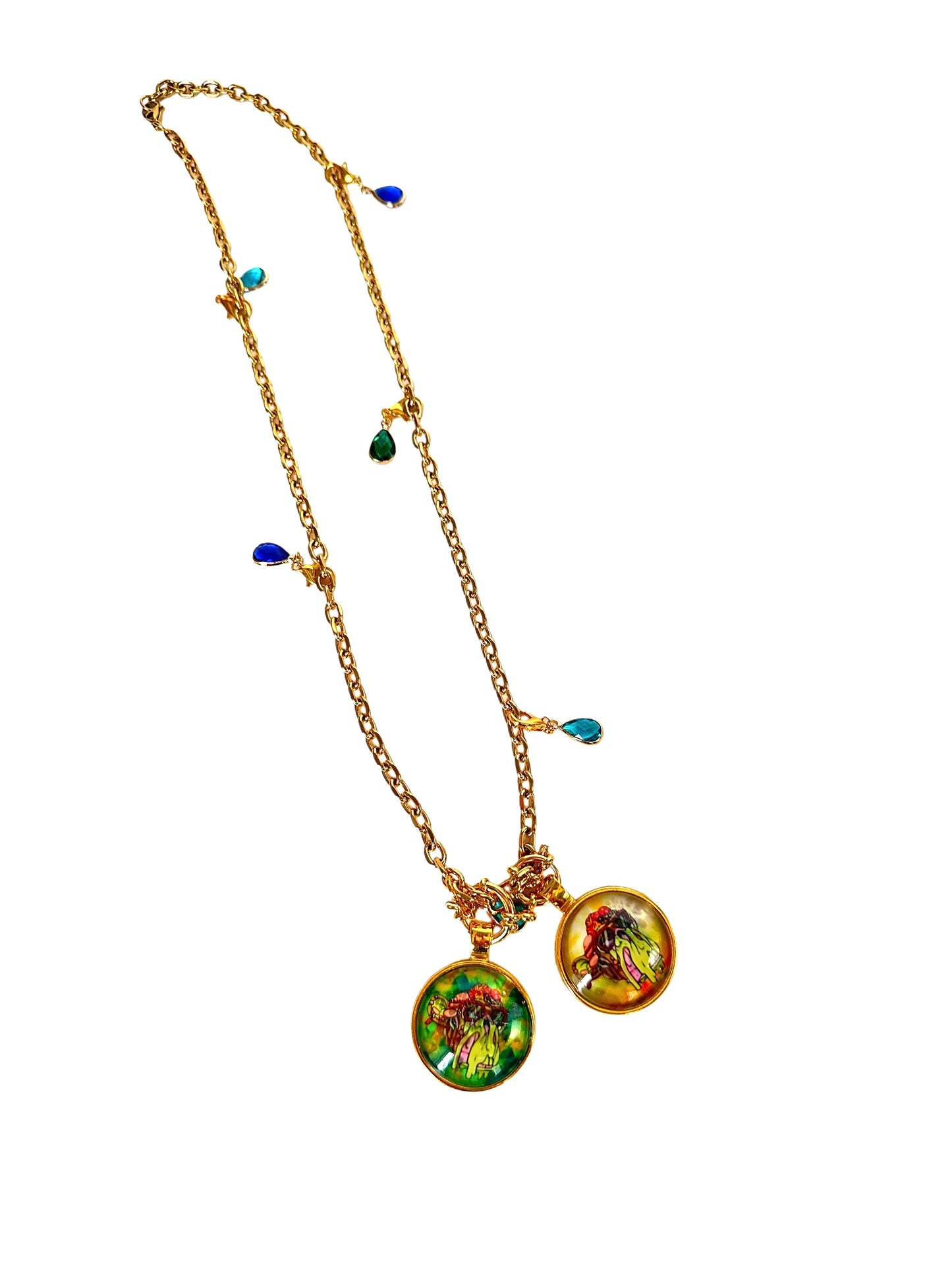 20” Gold Short Rope Necklace w/ 2 Pendants