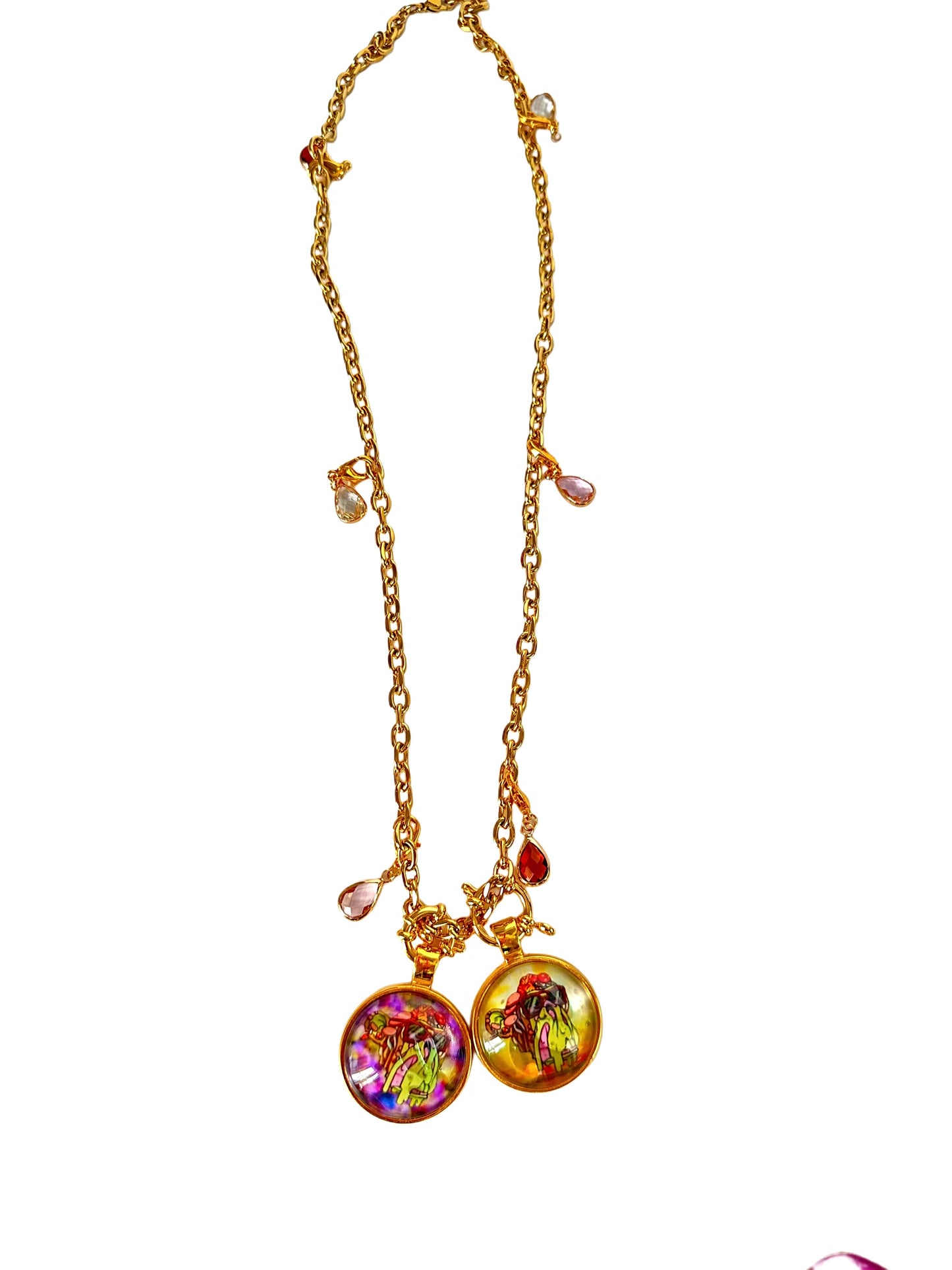20” Gold Short Rope Necklace w/ 2 Pendants