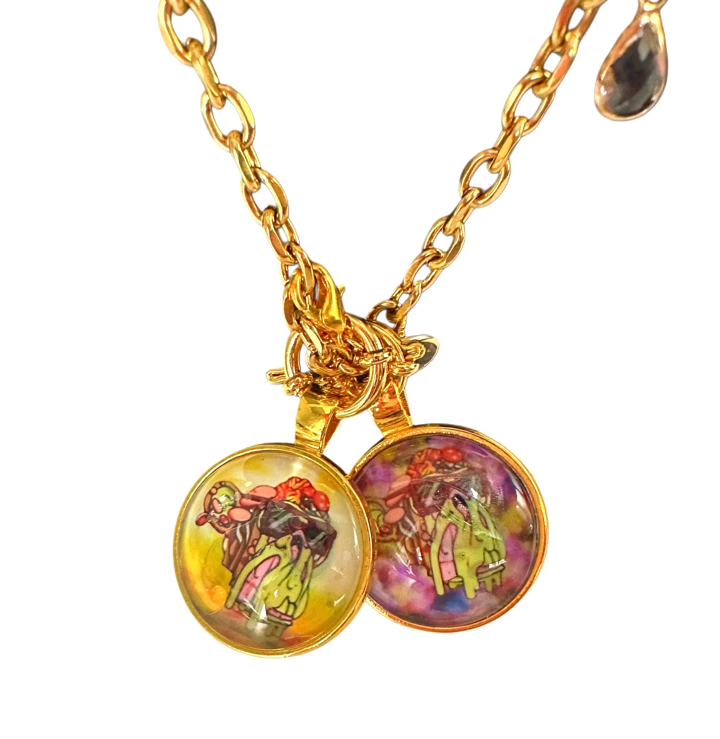 20” Gold Short Rope Necklace w/ 2 Pendants