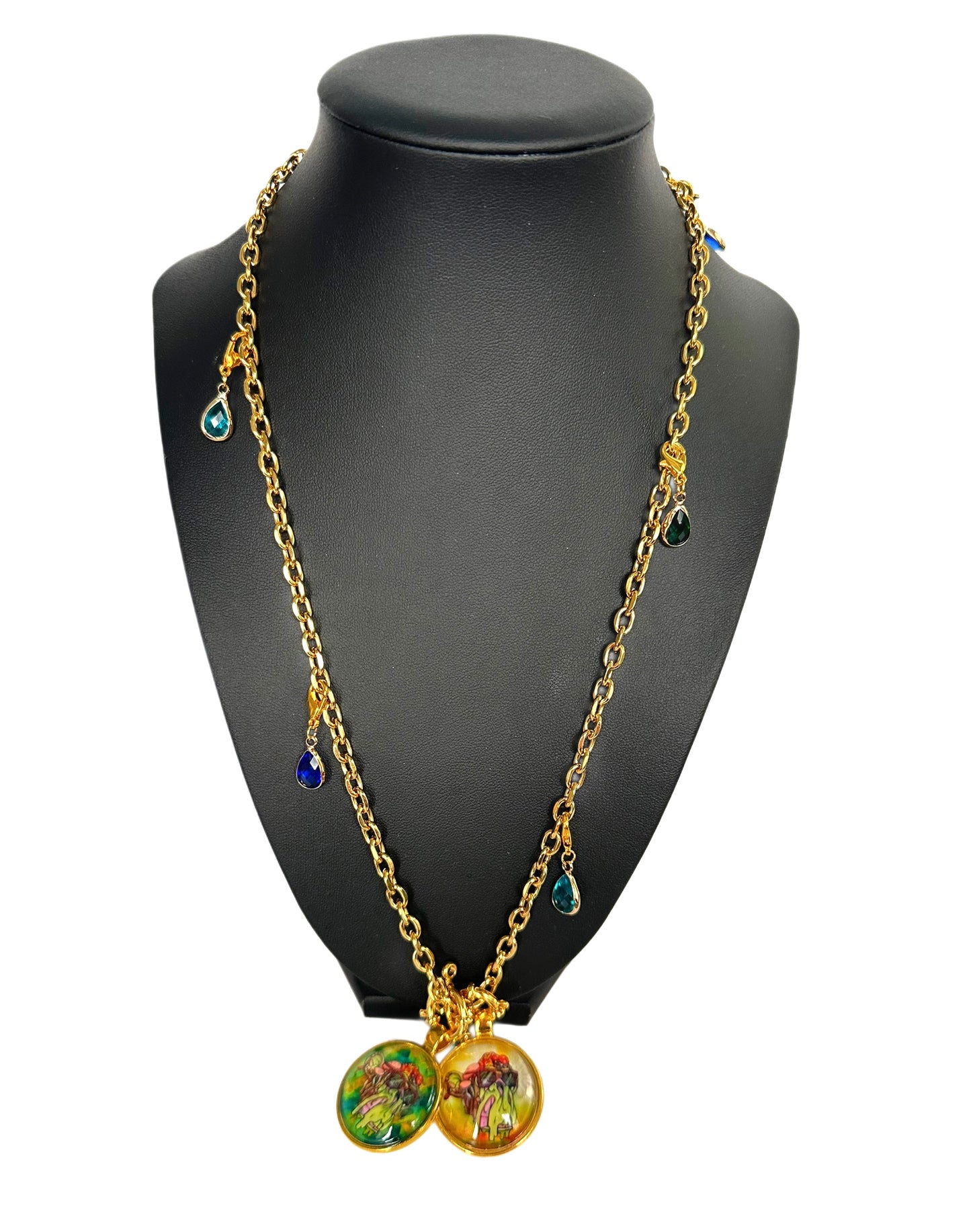20” Gold Short Rope Necklace w/ 2 Pendants