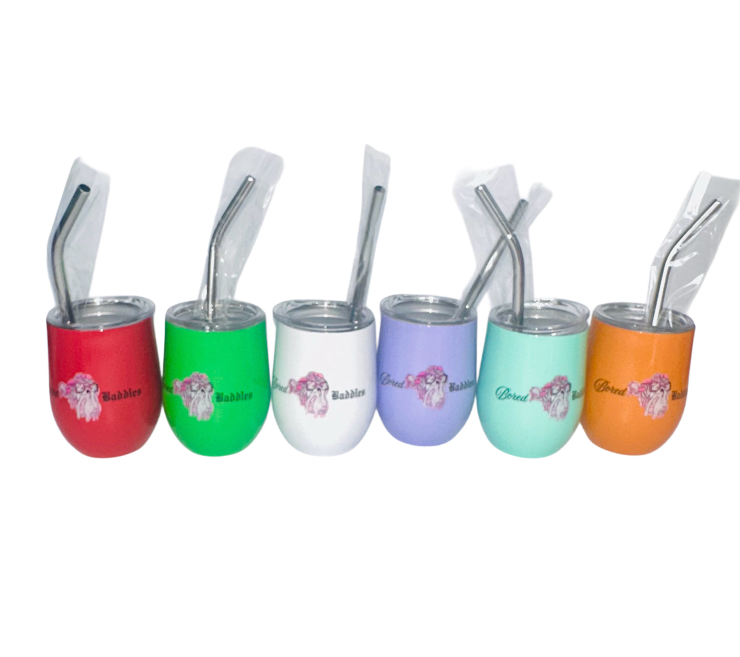 Bored Baddies 3oz Stainless Steel Vacuum Insulated Shot Tumblers (Set of 6) - BOLD colors