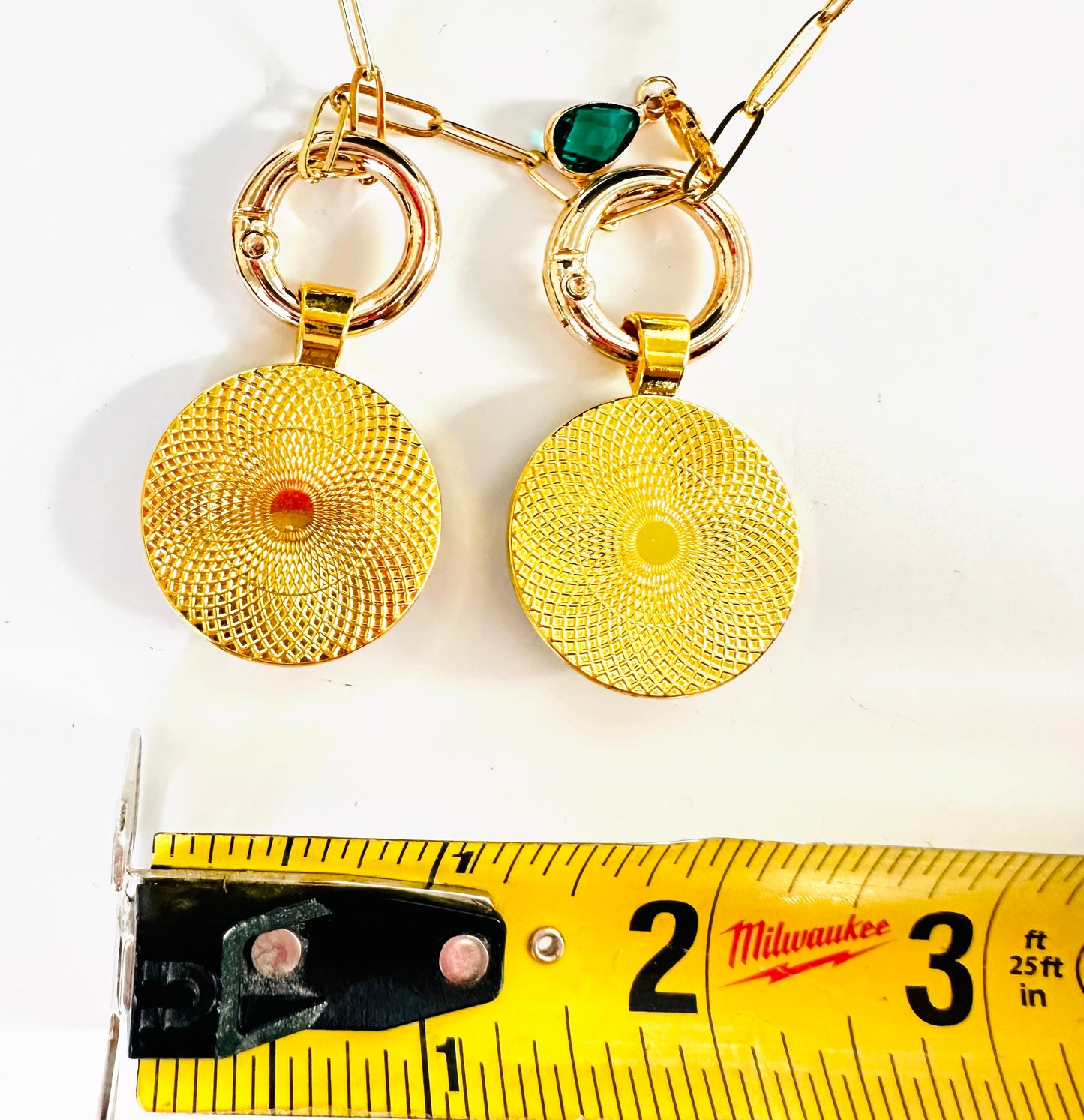 24” Small Paper Clip Long Gold Necklace w/ 2 Pendants
