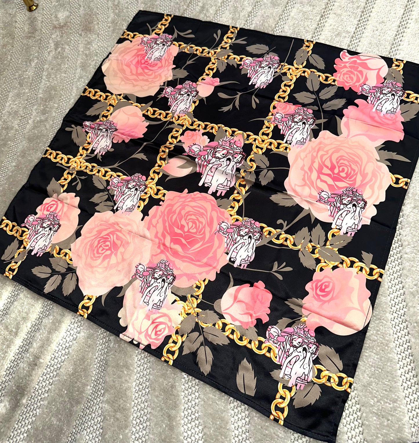 Bored Baddies Black Pink Floral Scarf