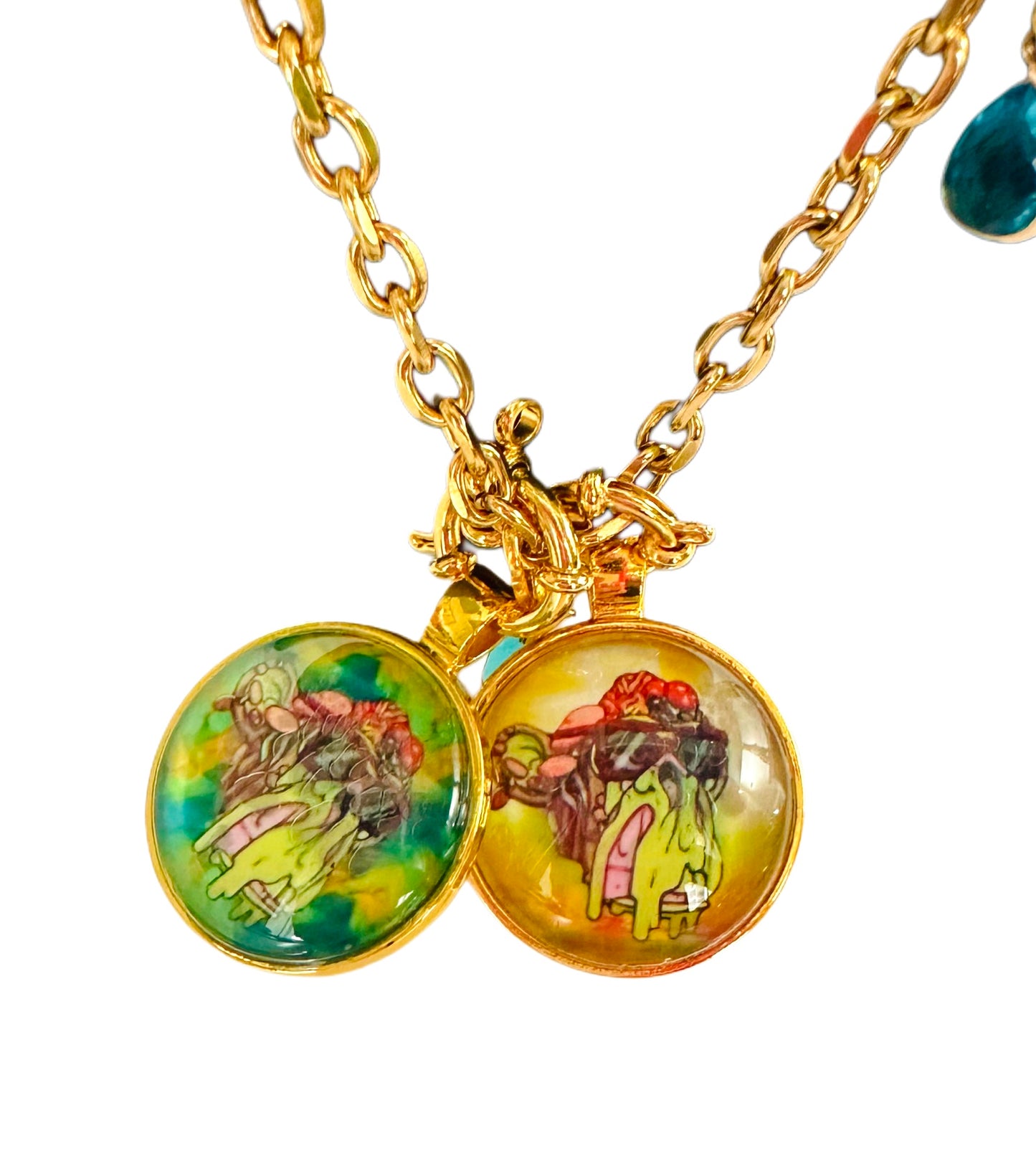 20” Gold Short Rope Necklace w/ 2 Pendants