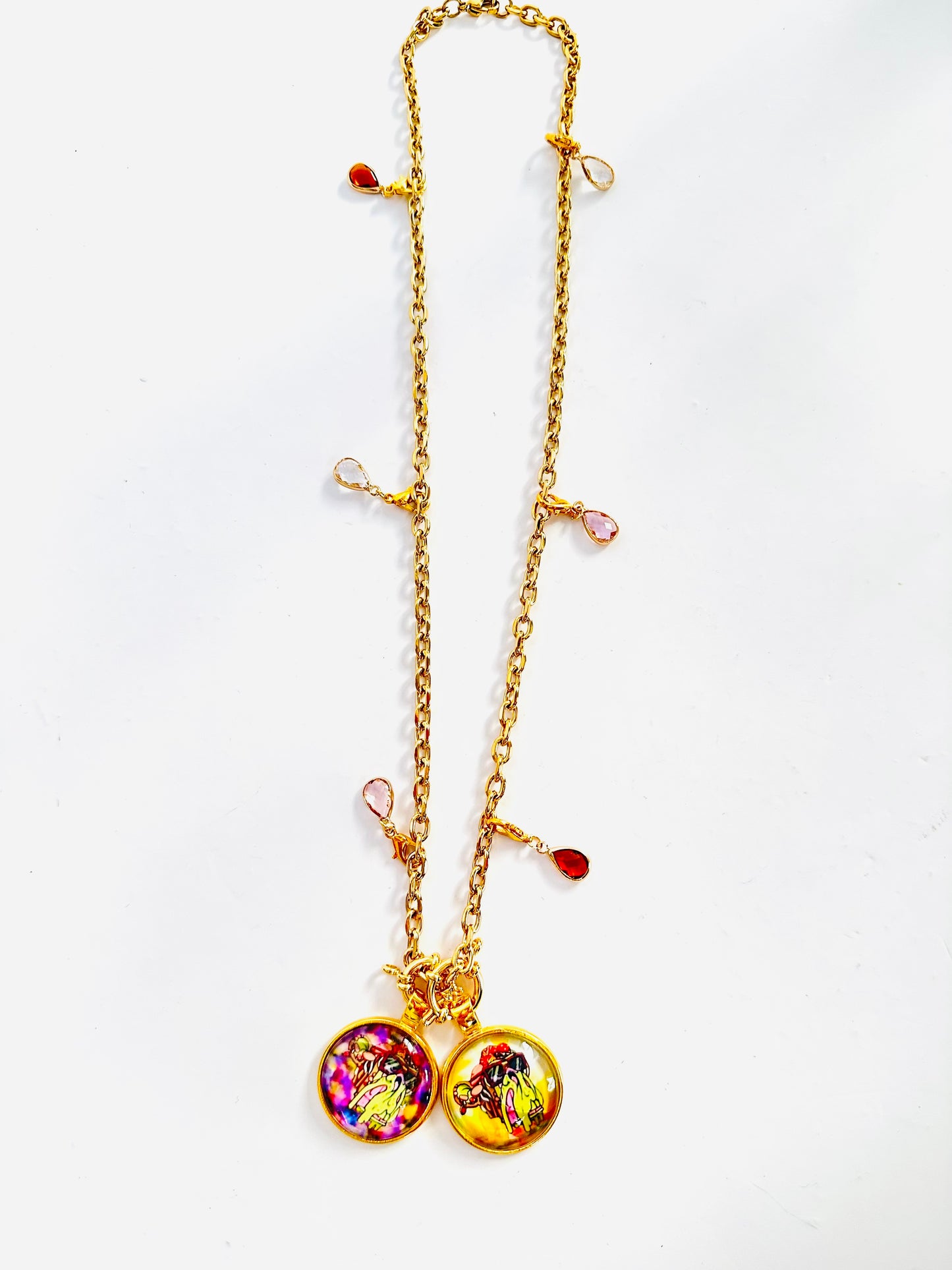 20” Gold Short Rope Necklace w/ 2 Pendants