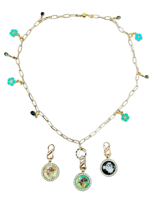 28” Large Paper Clip Long Gold Necklace w/ 3 Pendants