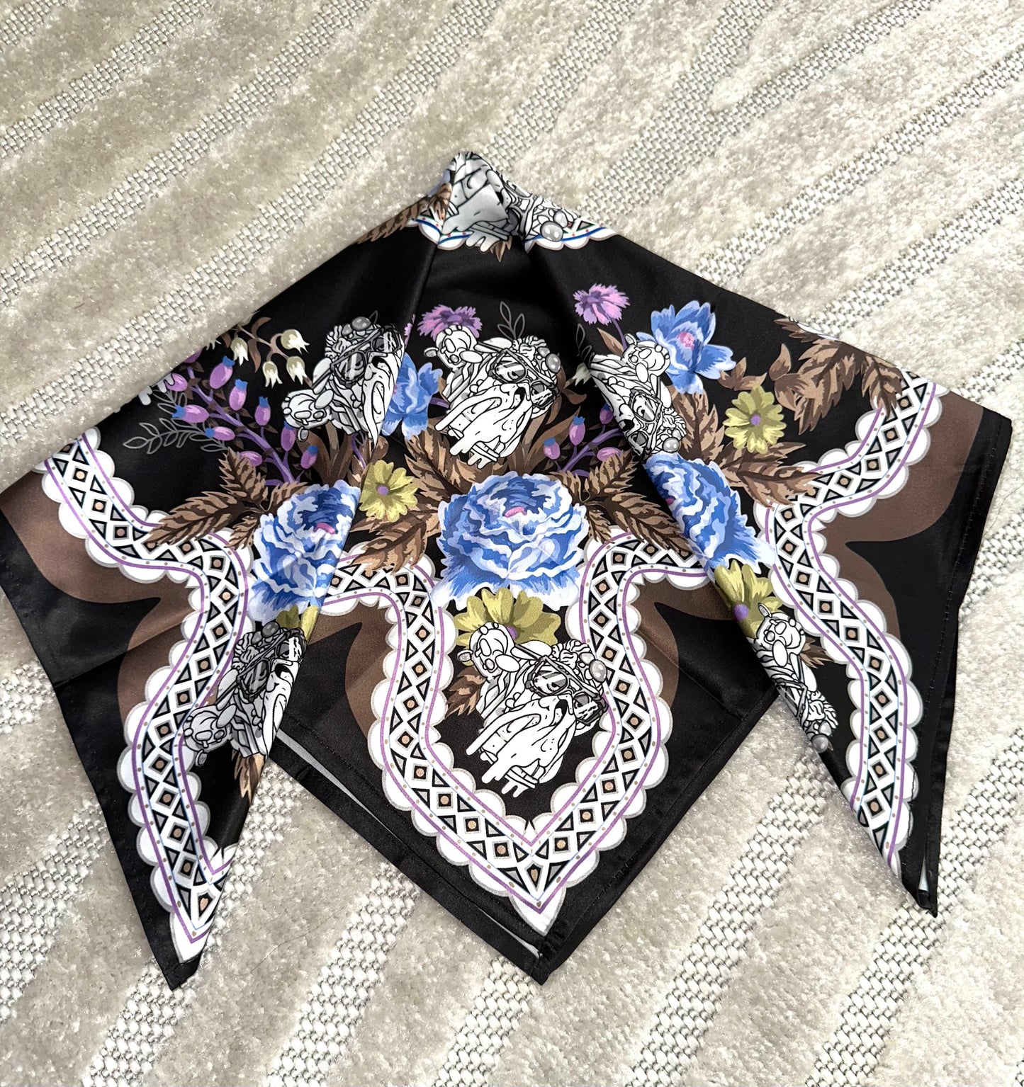 Bored Baddies Black Blue Floral Scarf