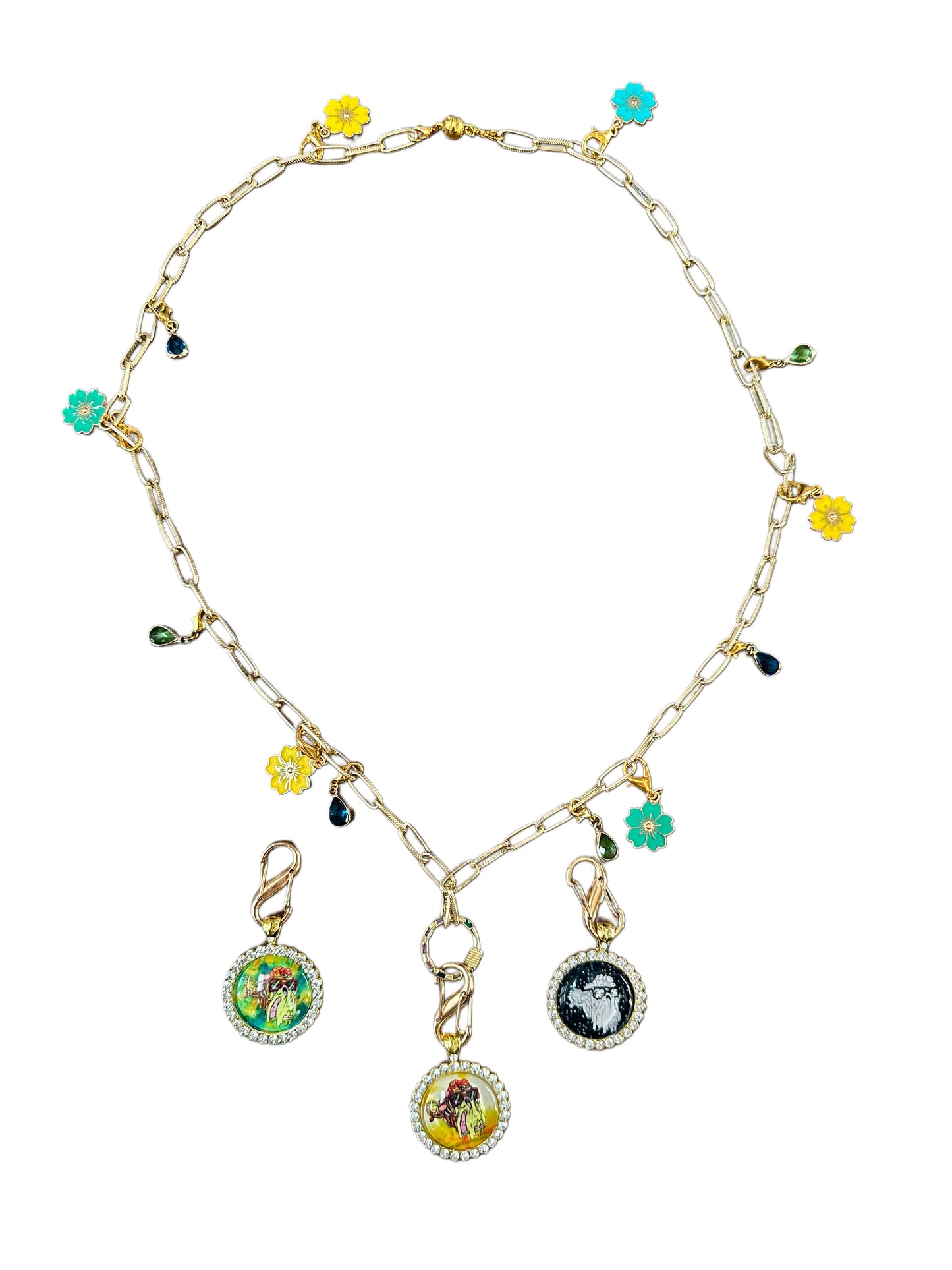 28” Large Paper Clip Long Gold Necklace w/ 3 Pendants