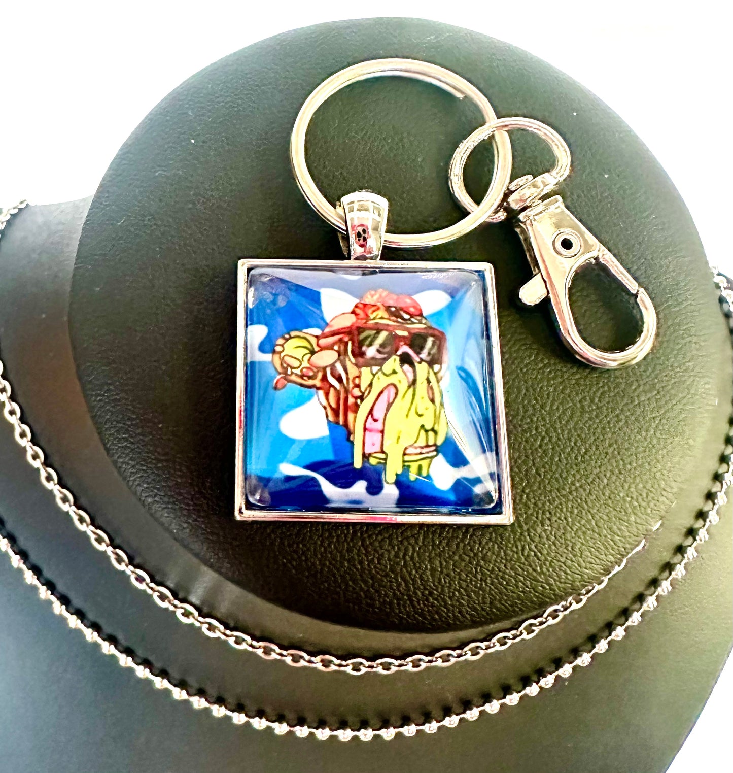 Men’s Silver Square Pendant w/ Matching Necklaces & Key Ring