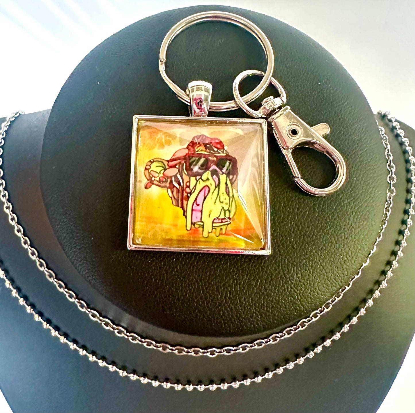 Men’s Silver Square Pendant w/ Matching Necklaces & Key Ring
