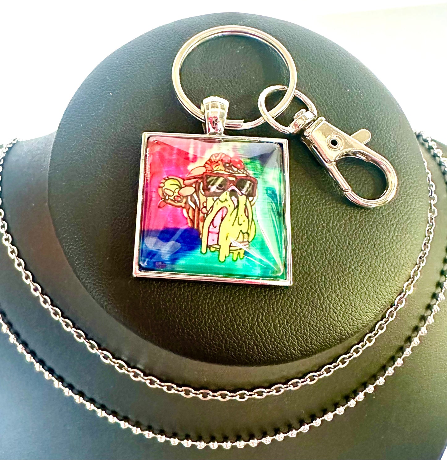 Men’s Silver Square Pendant w/ Matching Necklaces & Key Ring