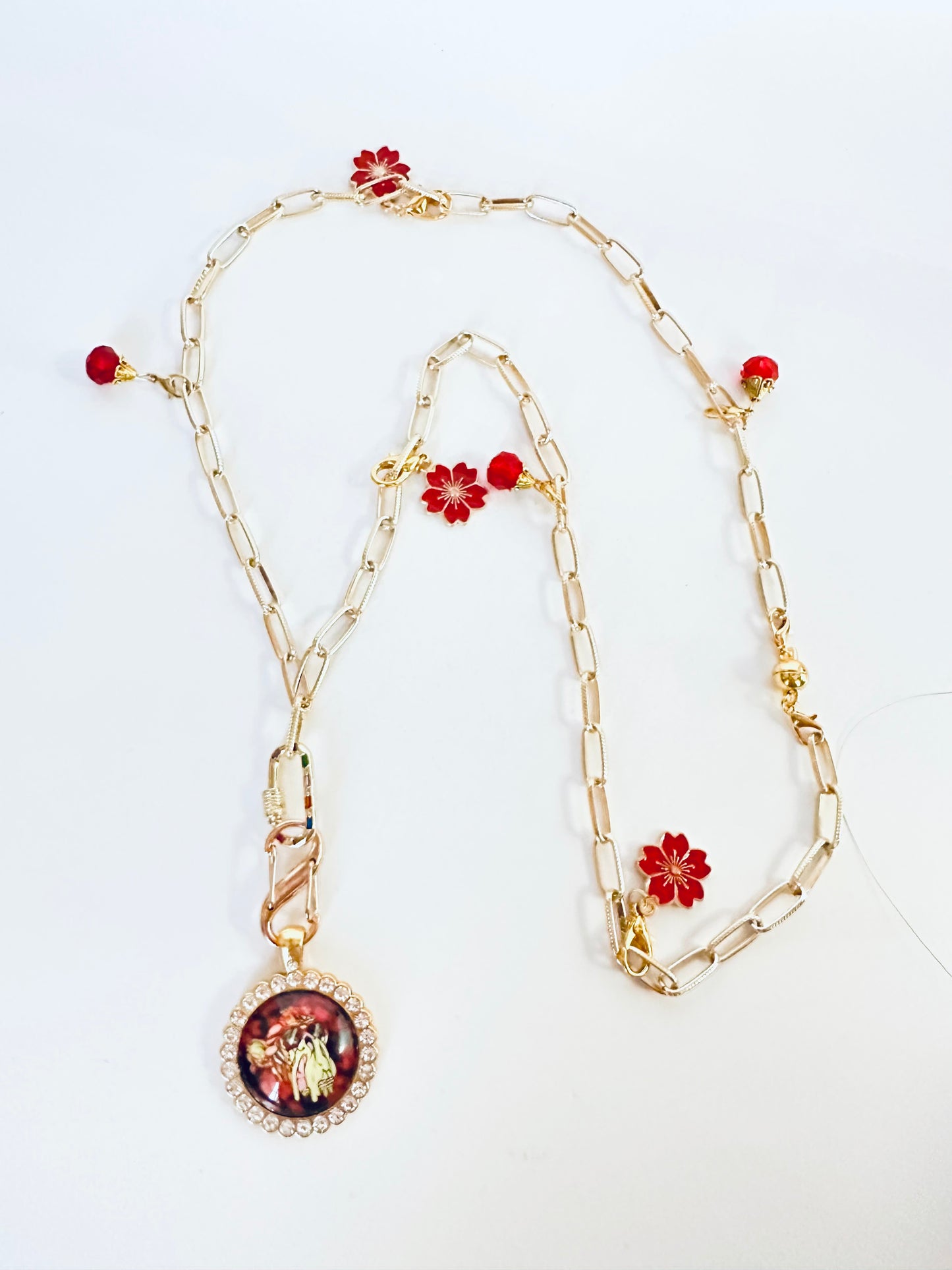 28” Large Paper Clip Long Gold Necklace w/ 3 Pendants
