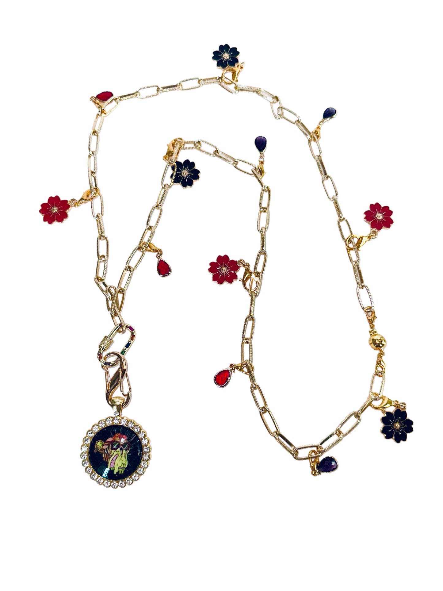 28” Large Paper Clip Long Gold Necklace w/ 3 Pendants