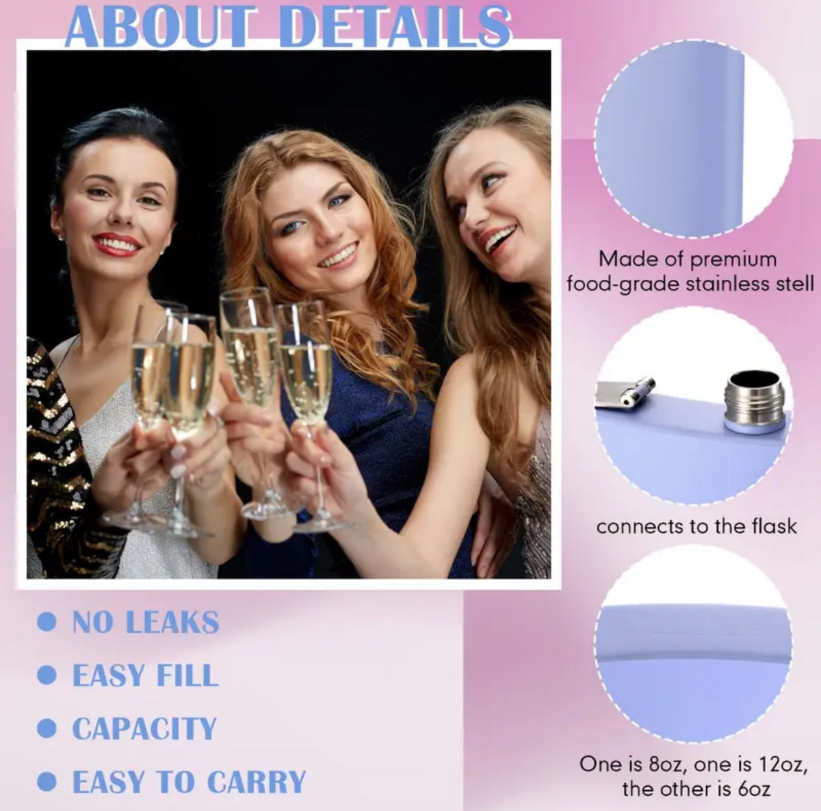 Bored Baddies 8oz Stainless Steel Hip Flask w/ Funnel