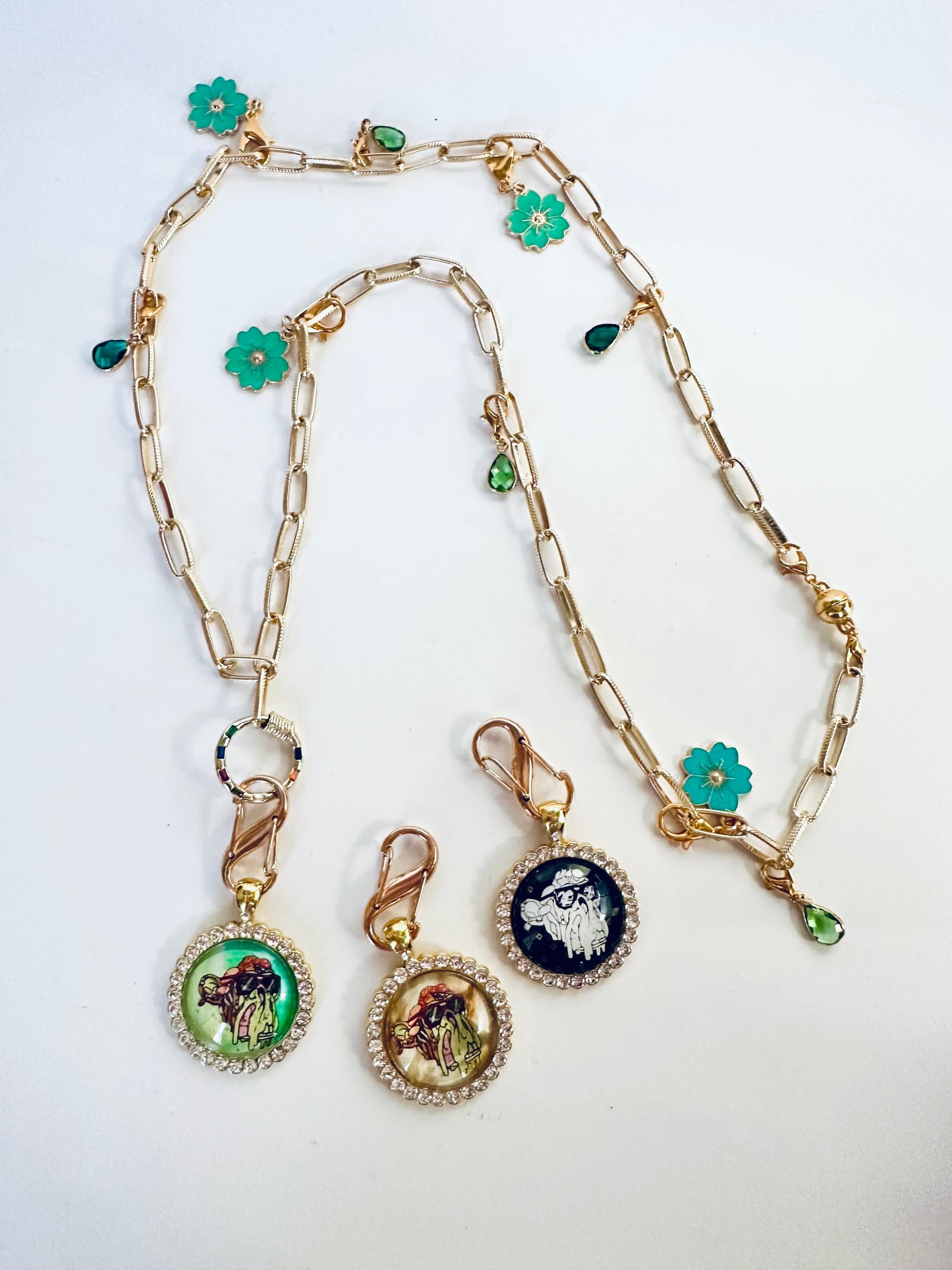 28” Large Paper Clip Long Gold Necklace w/ 3 Pendants