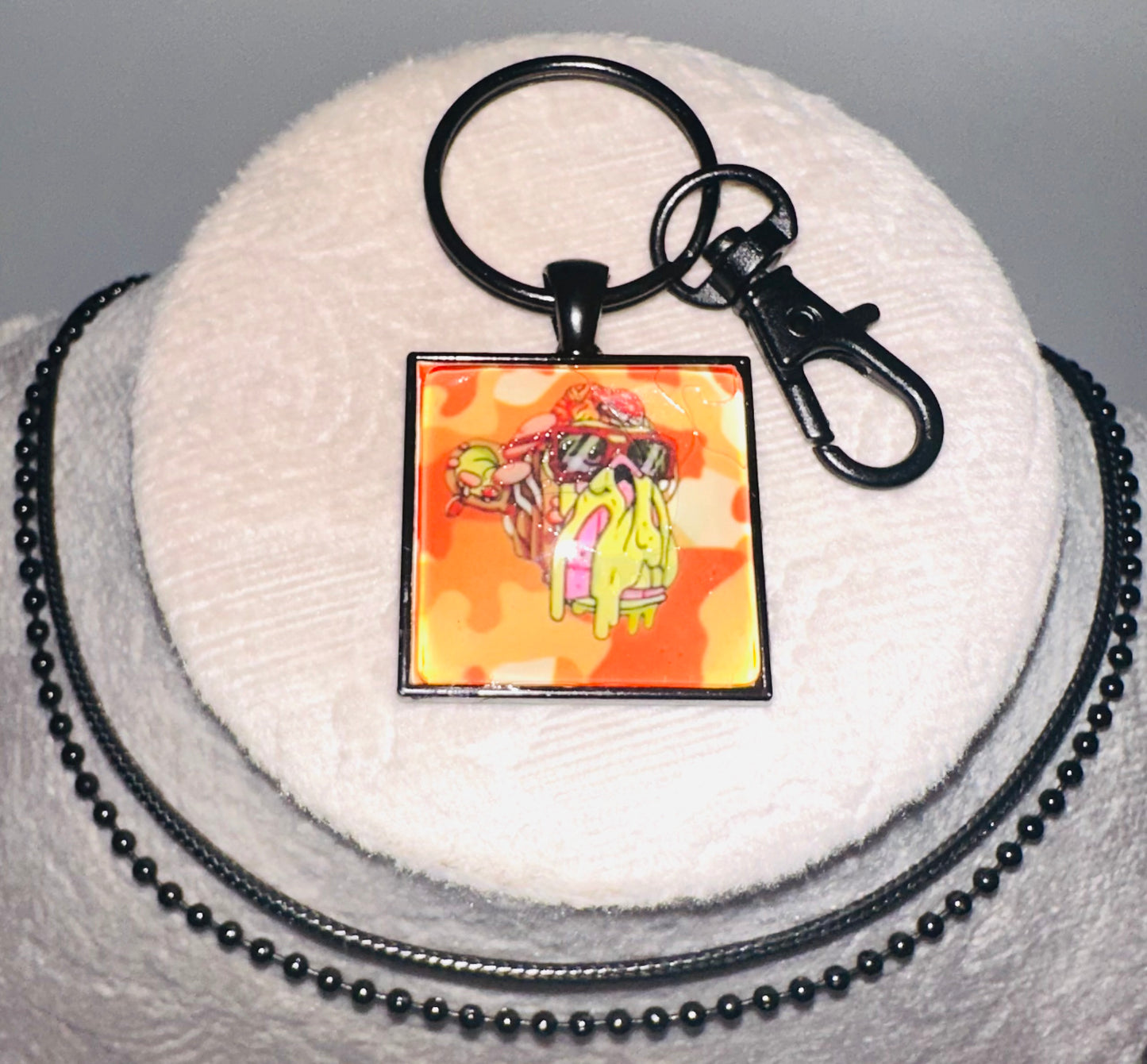 Men’s Black Square Pendant w/ Matching Necklaces & Key Ring