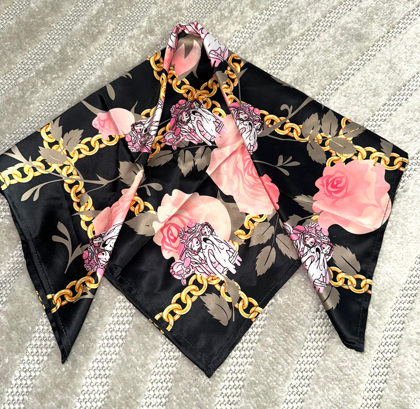 Bored Baddies Black Pink Floral Scarf