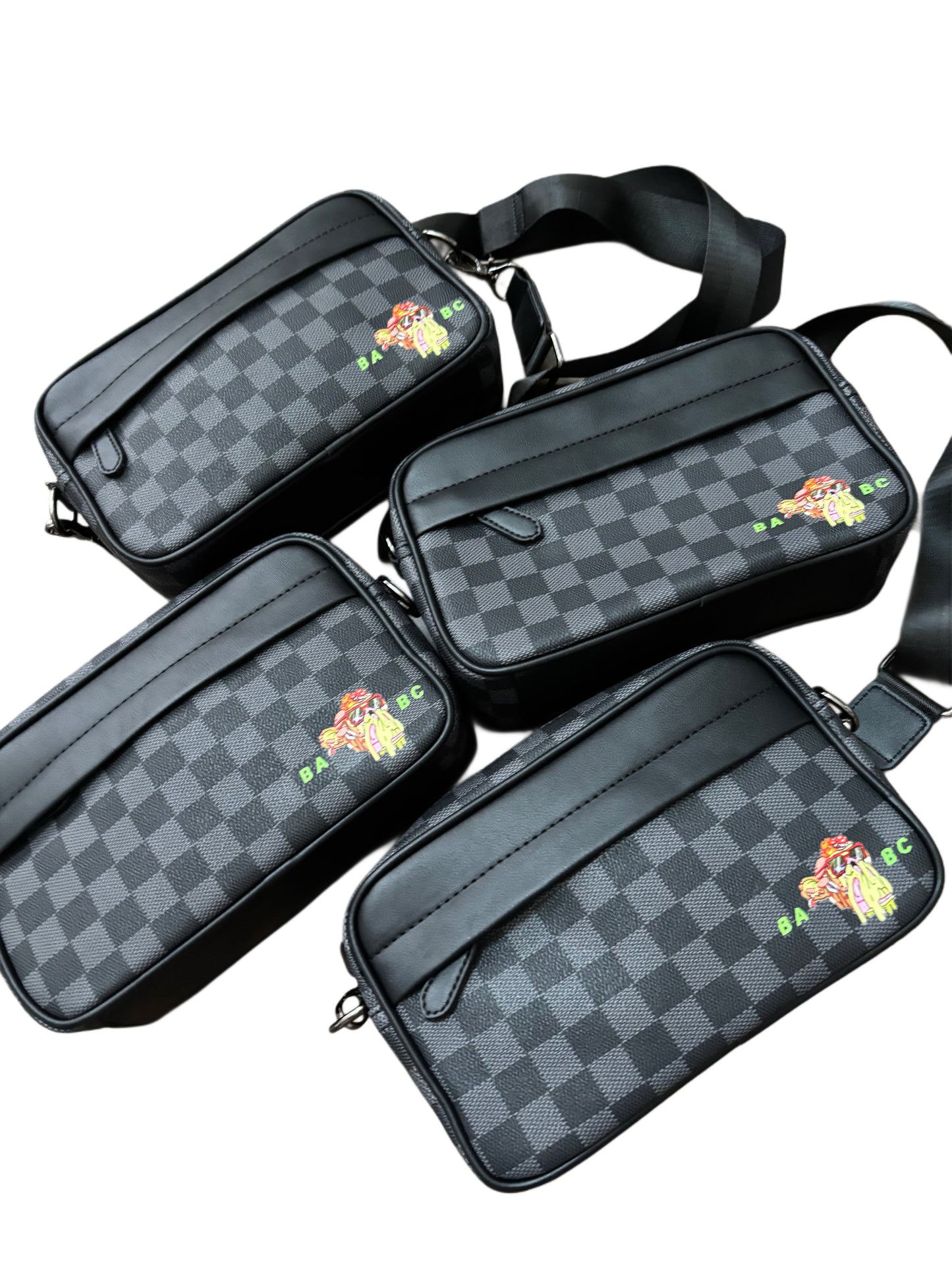 Bored Baddies Unisex Black Check Messenger Bag