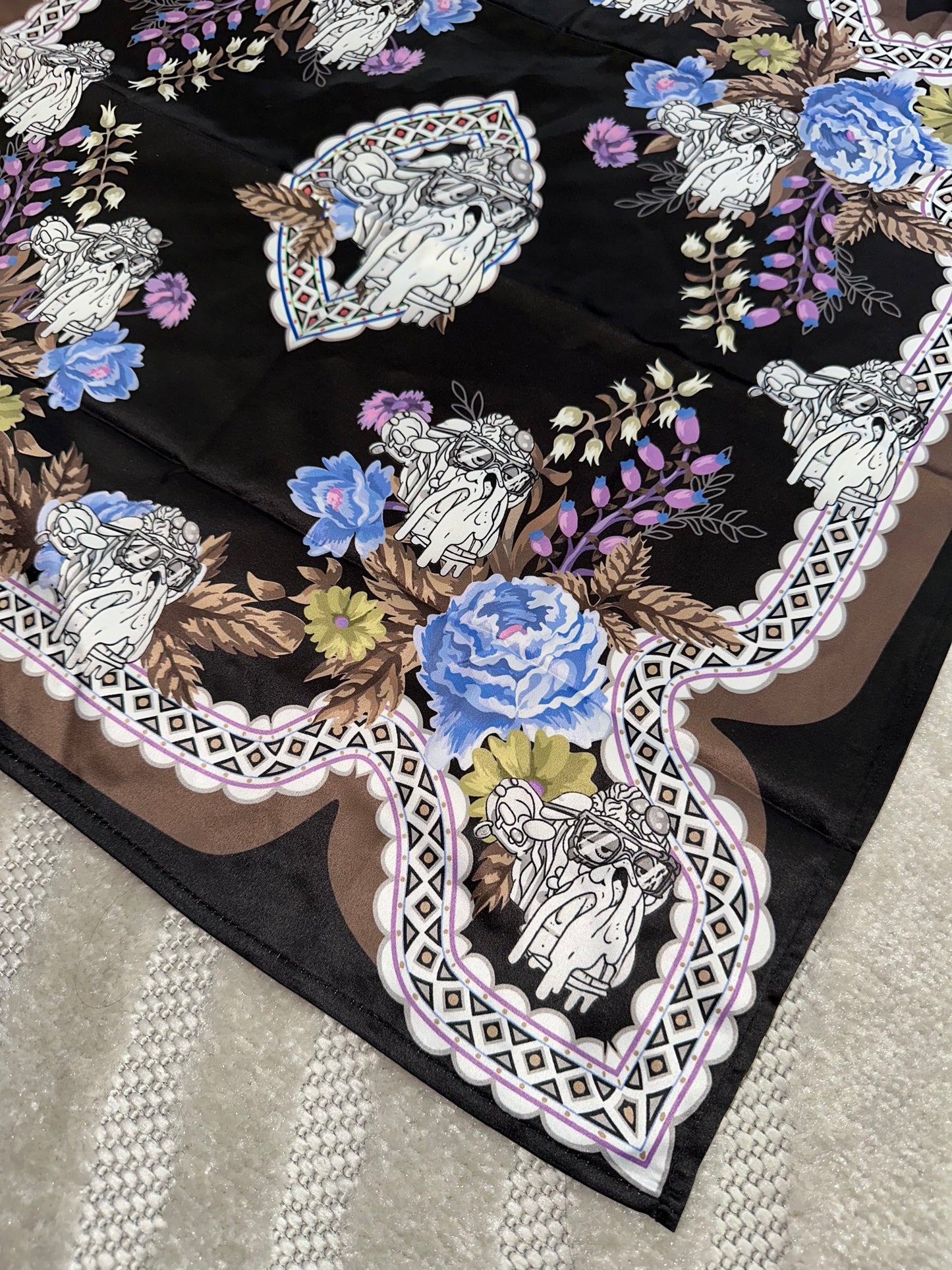 Bored Baddies Black Blue Floral Scarf