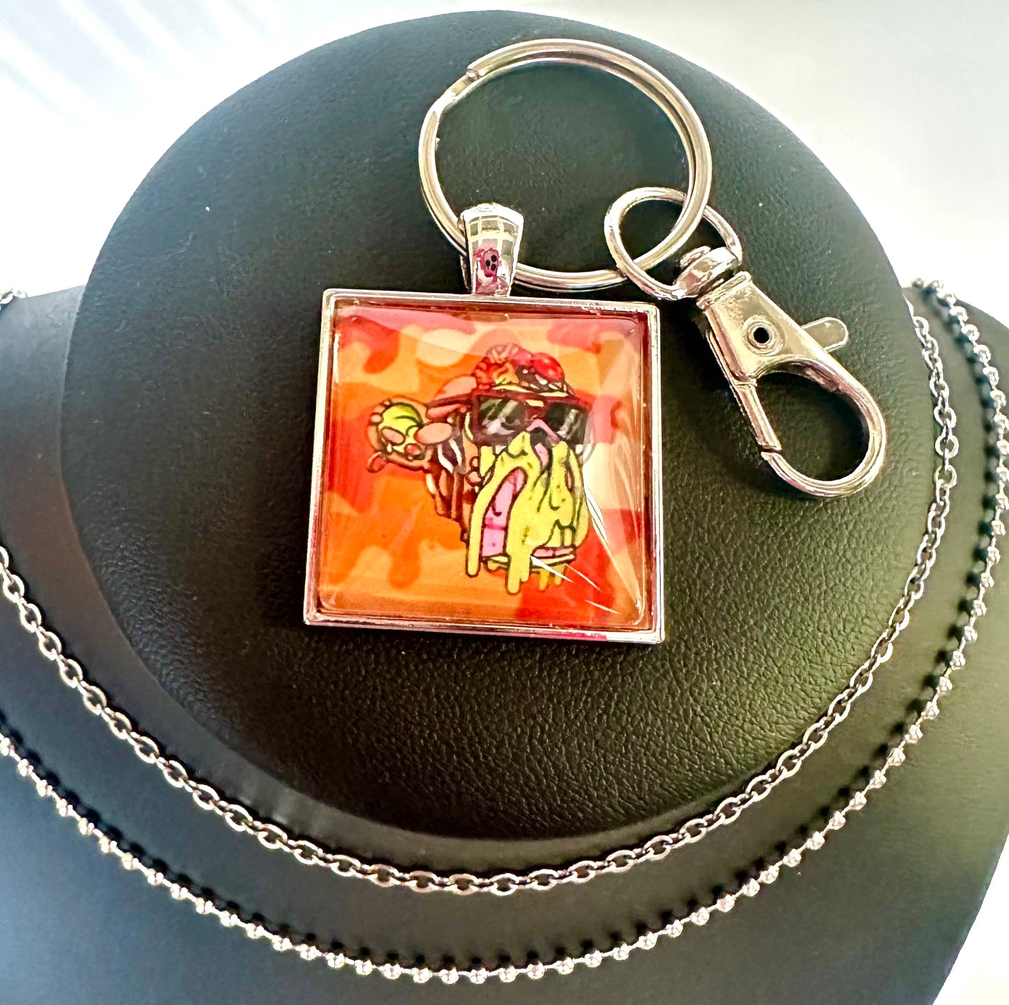 Men’s Silver Square Pendant w/ Matching Necklaces & Key Ring