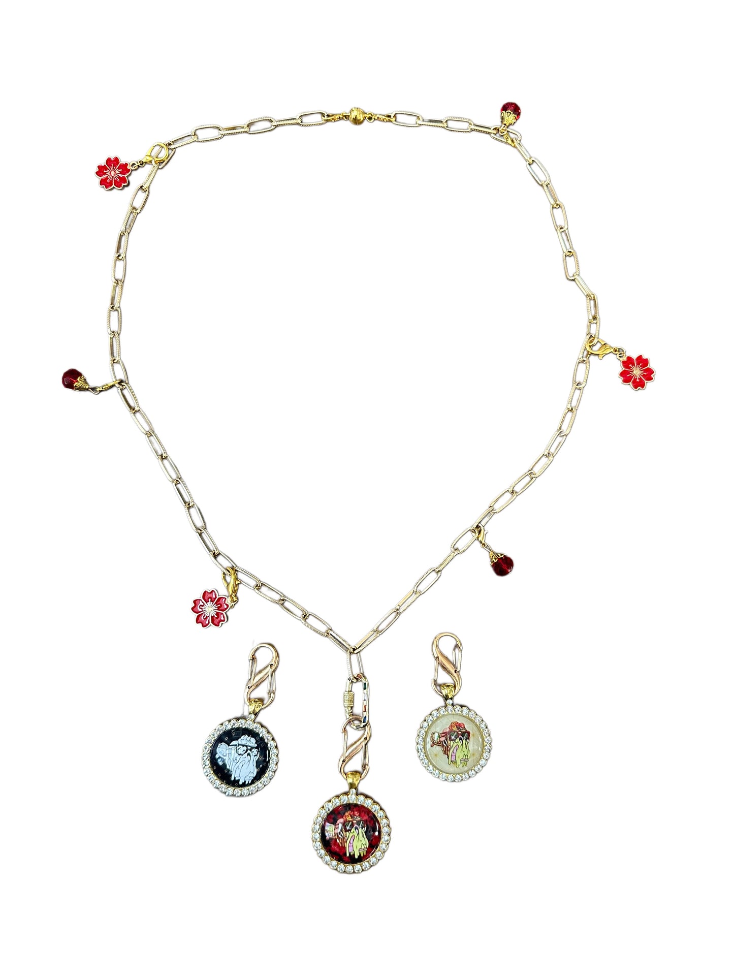 28” Large Paper Clip Long Gold Necklace w/ 3 Pendants