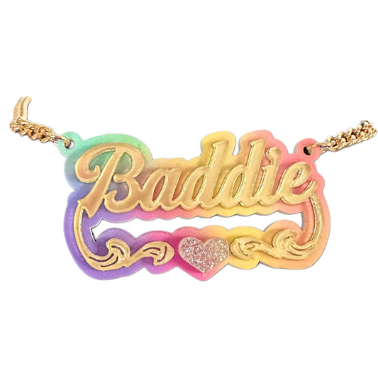 Baddie Rainbow Acrylic Logo Necklace