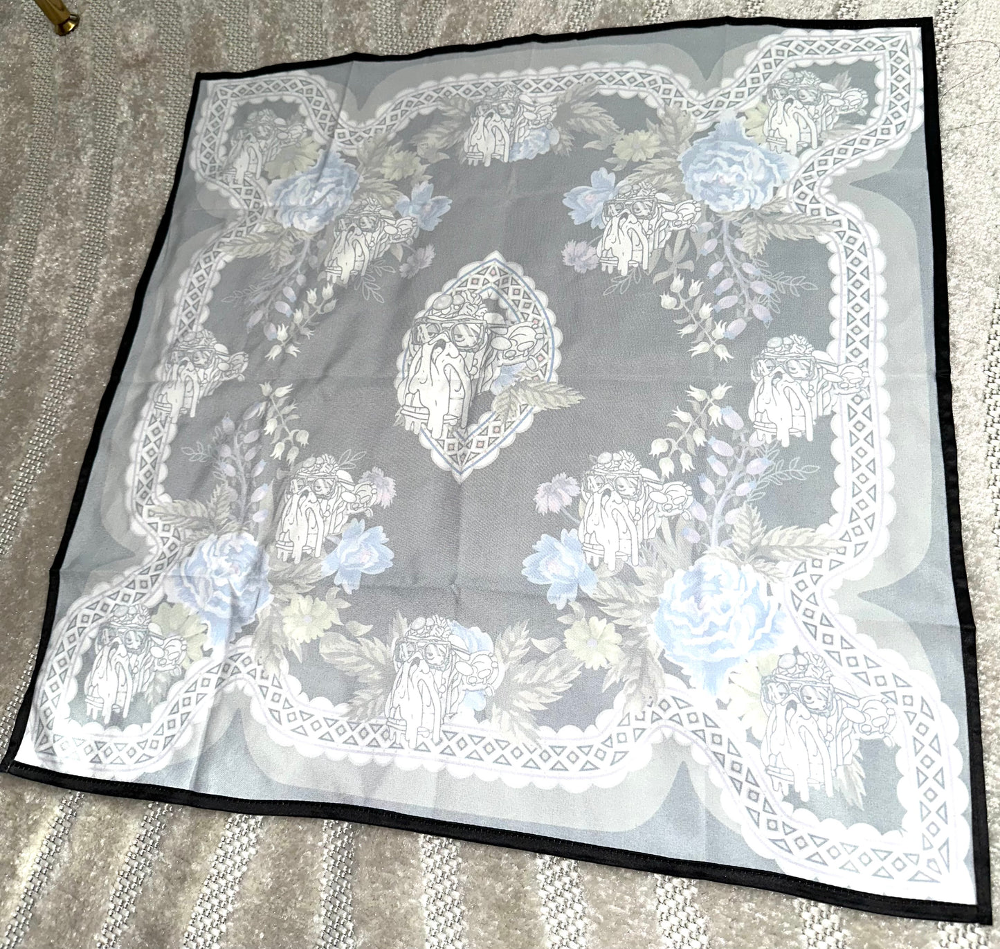 Bored Baddies Black Blue Floral Scarf