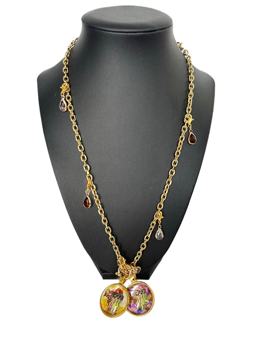 20” Gold Short Rope Necklace w/ 2 Pendants