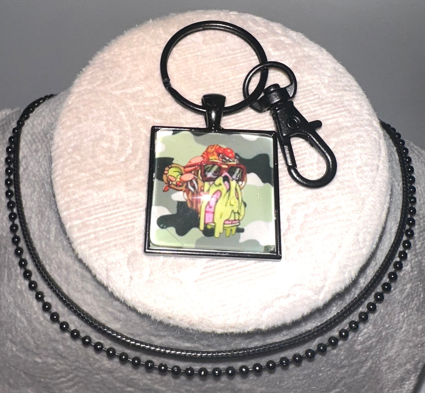 Men’s Black Square Pendant w/ Matching Necklaces & Key Ring