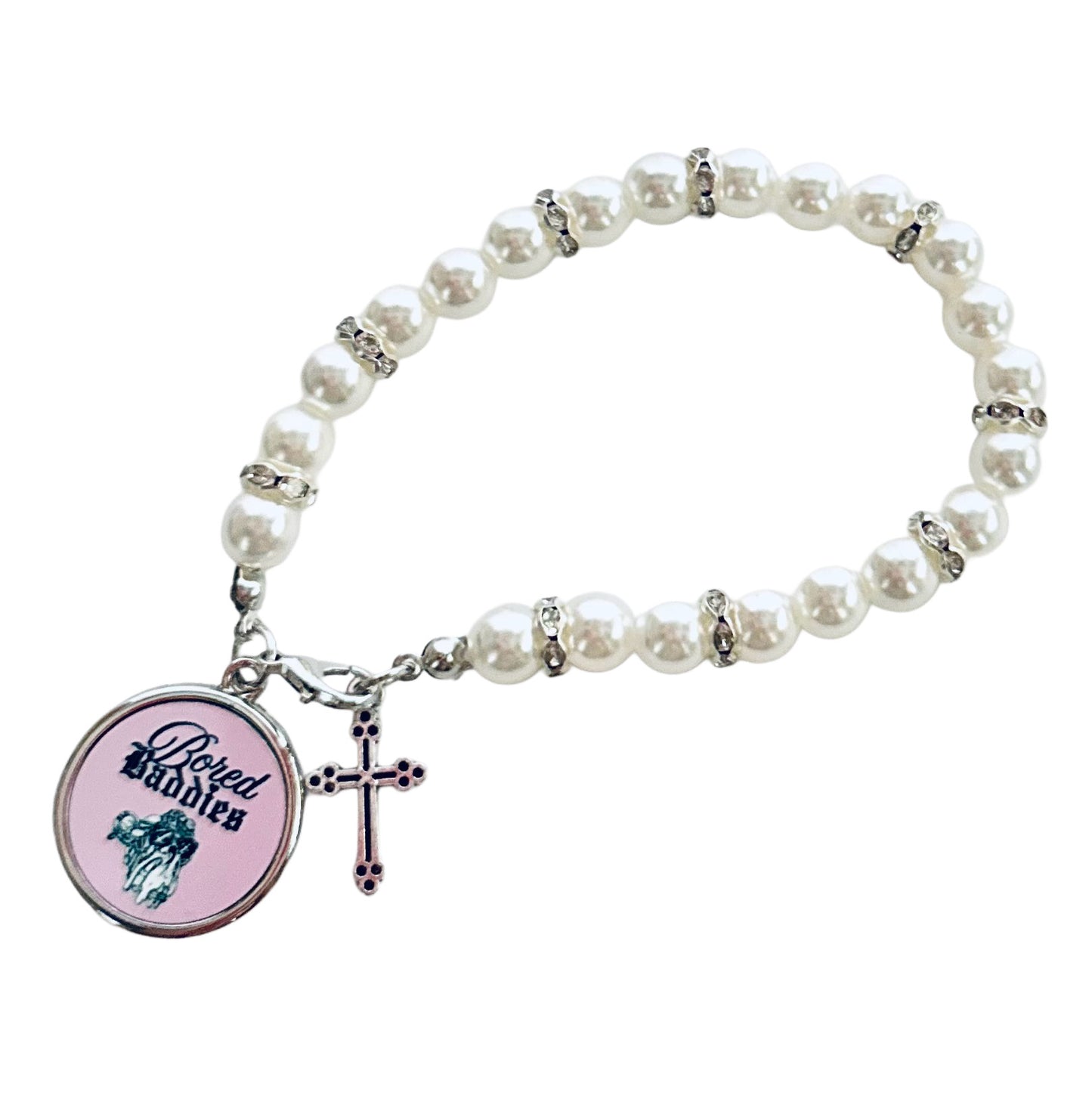 White Pearl Beaded Stretch Bracelet