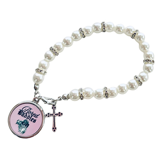 White Pearl Beaded Stretch Bracelet