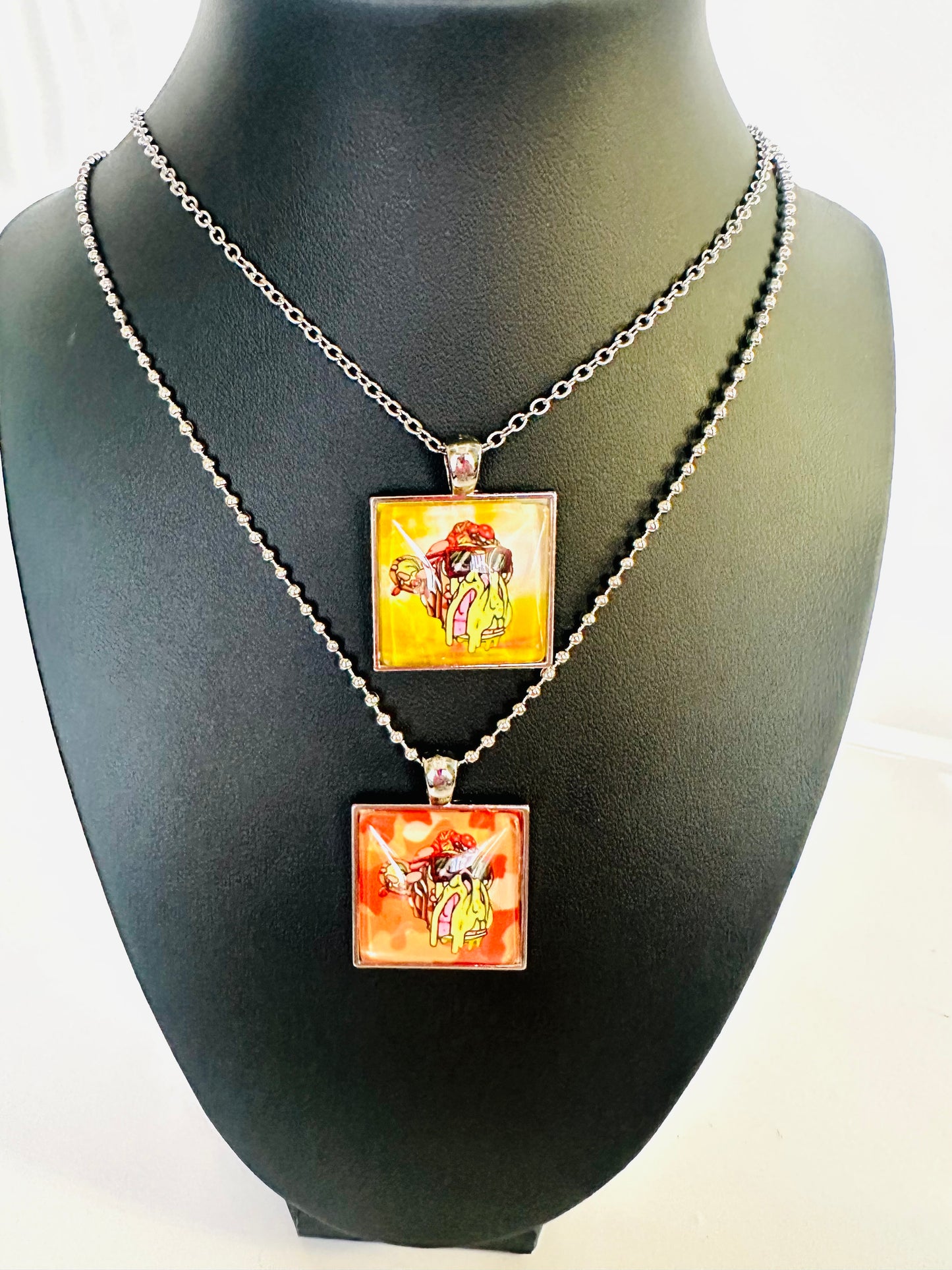 Men’s Silver Square Pendant w/ Matching Necklaces & Key Ring