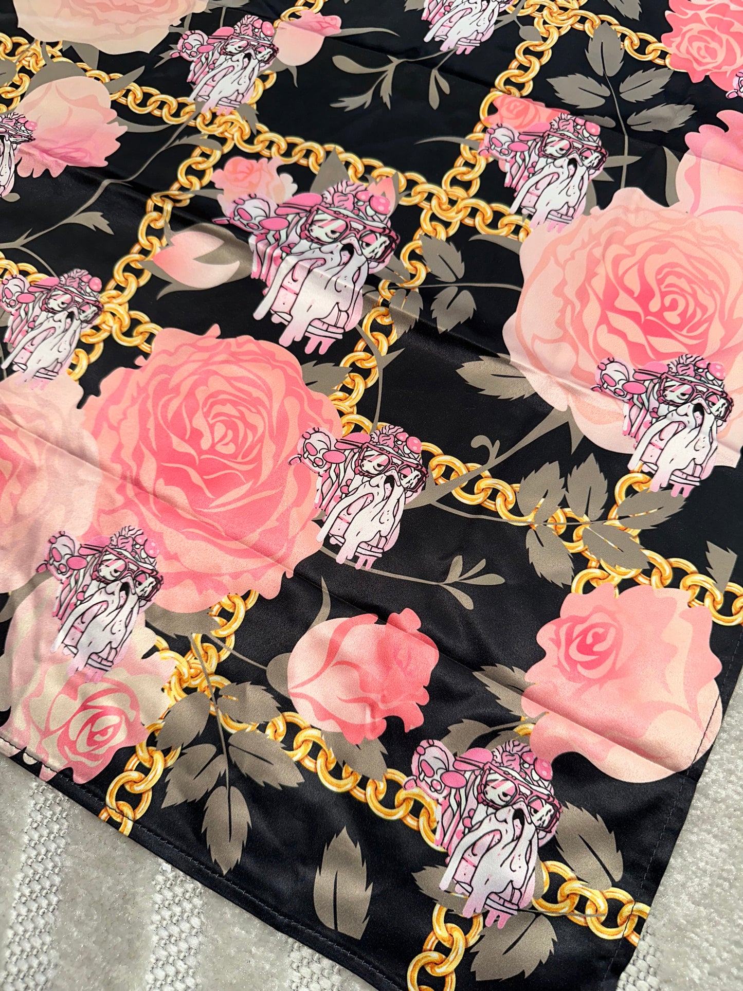 Bored Baddies Black Pink Floral Scarf