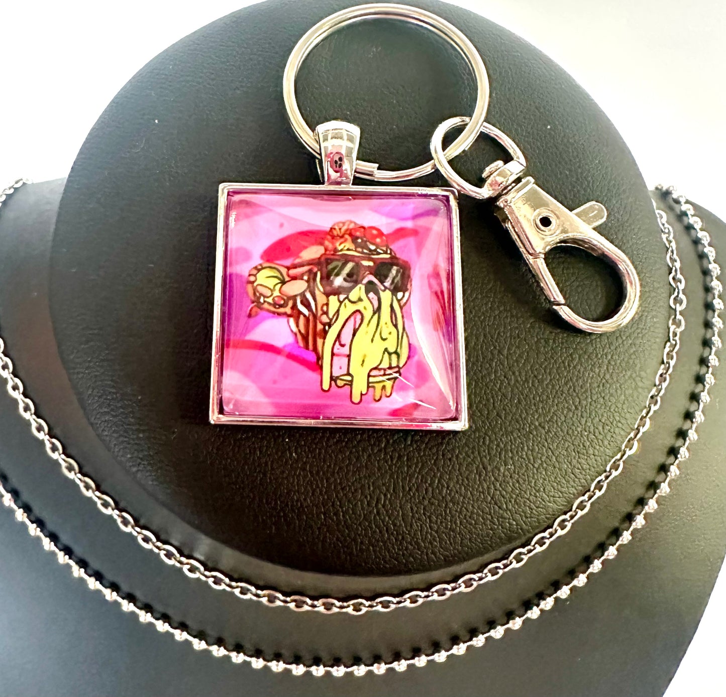 Men’s Silver Square Pendant w/ Matching Necklaces & Key Ring