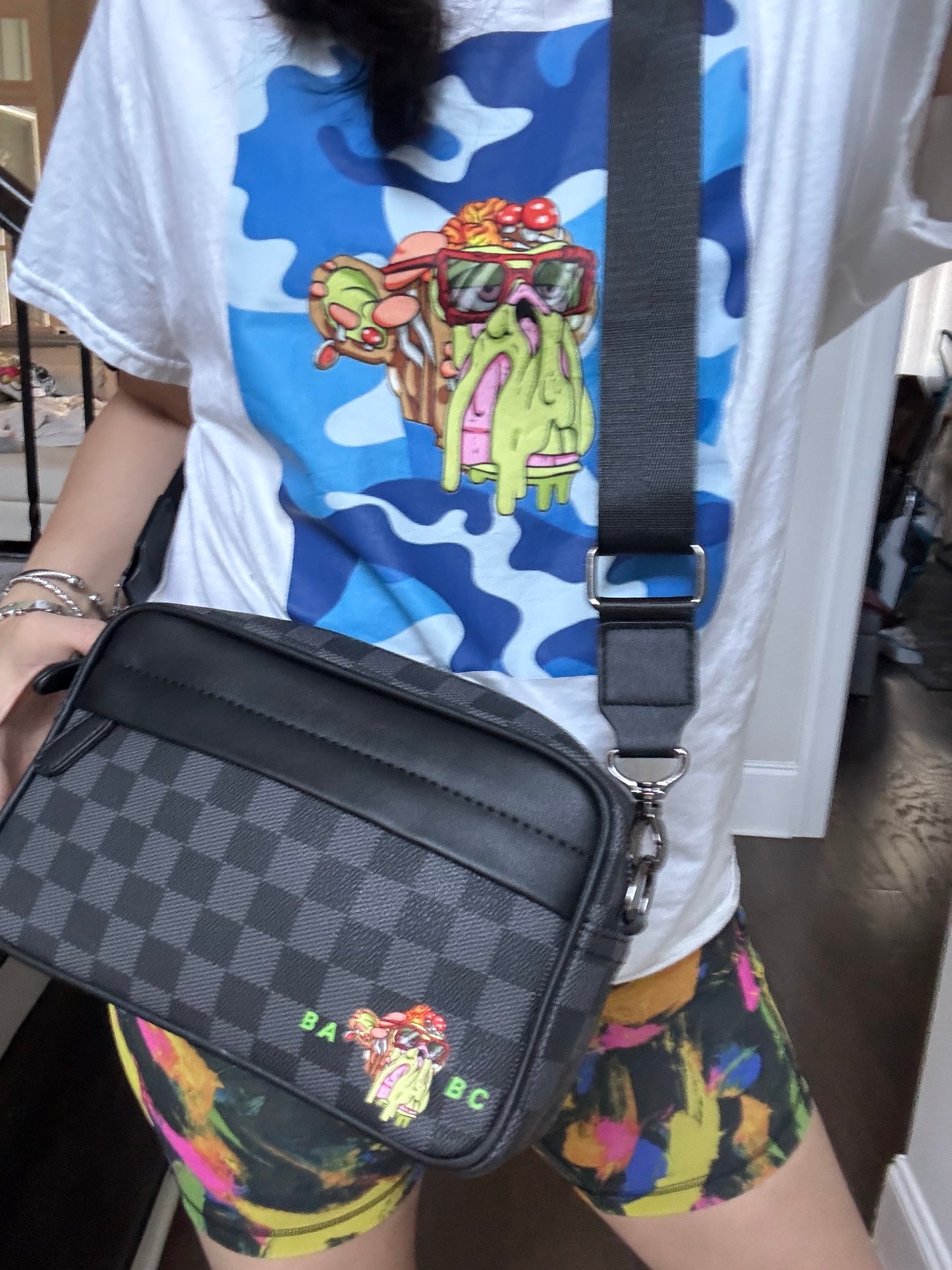 Bored Baddies Unisex Black Check Messenger Bag