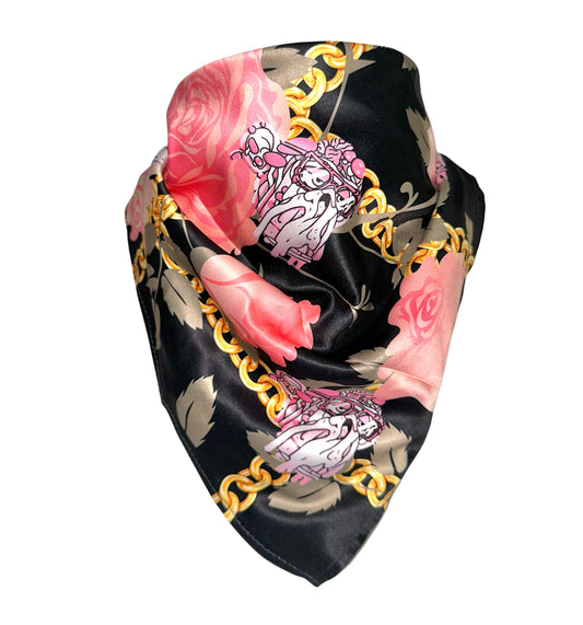 Bored Baddies Black Pink Floral Scarf