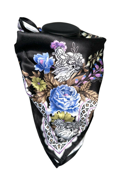 Bored Baddies Black Blue Floral Scarf
