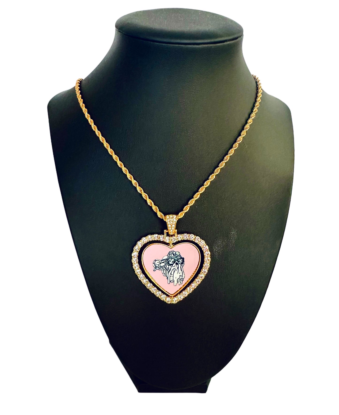 24” Gold Pink Heart Pendant w/ Necklace