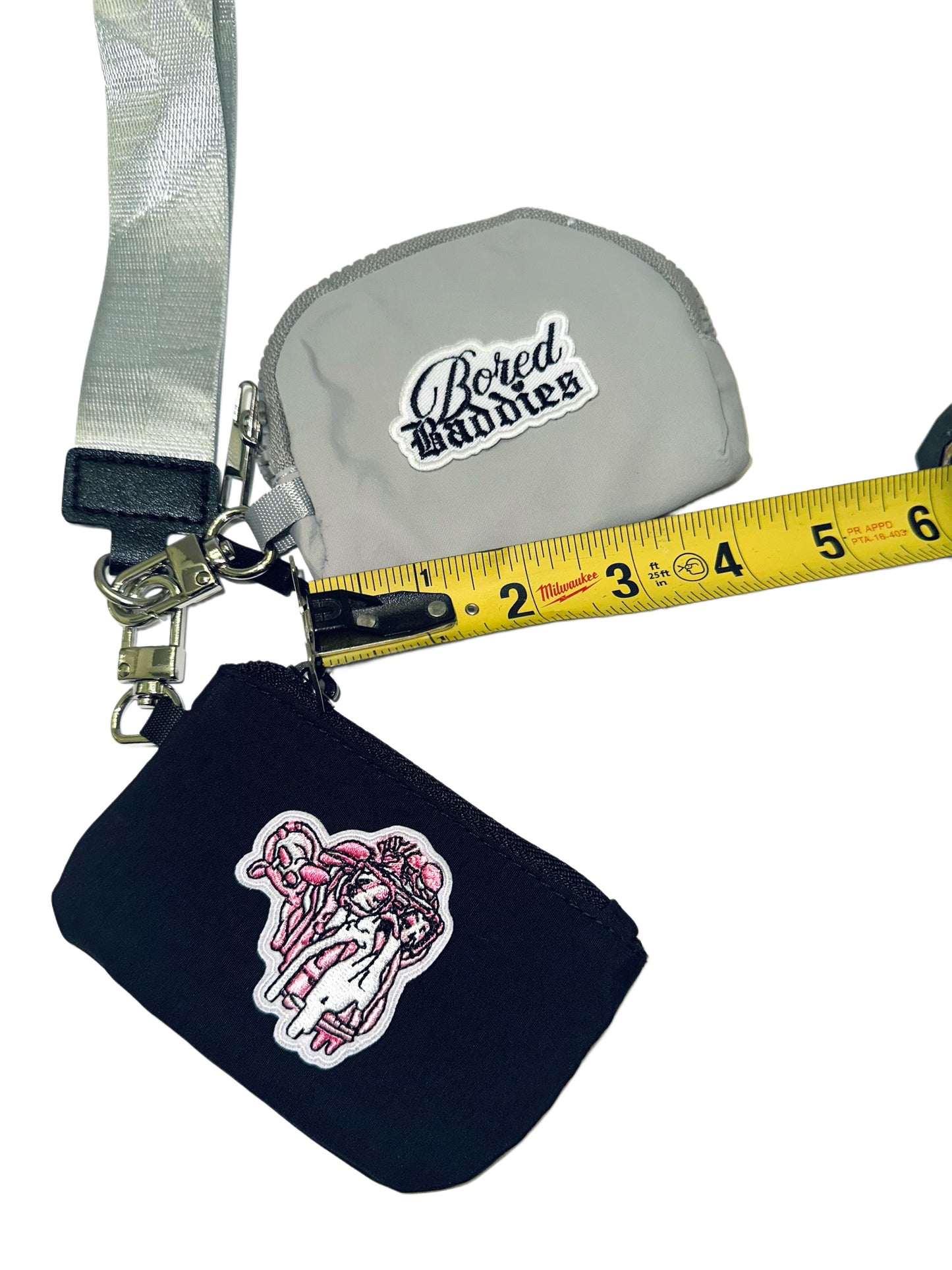 Bored Baddies Nylon Dual Pouch Wristlet (Grey Black)