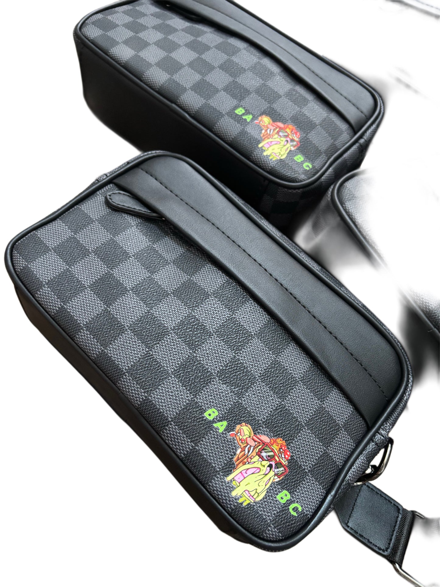 Bored Baddies Unisex Black Check Messenger Bag