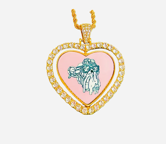 24” Gold Pink Heart Pendant w/ Necklace