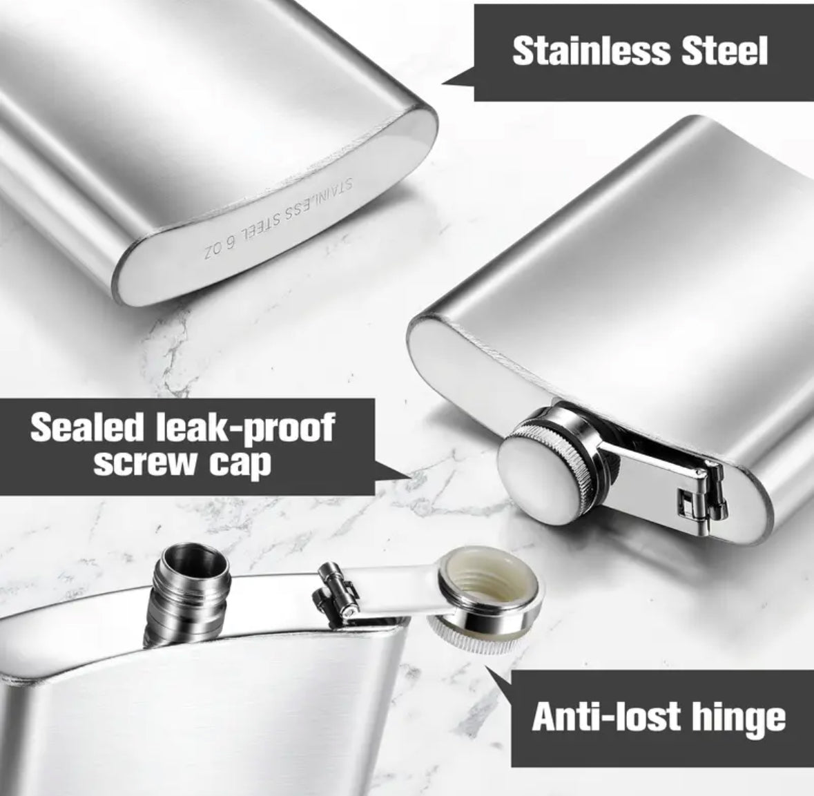 Bored Baddies 8oz Stainless Steel Hip Flask w/ Funnel