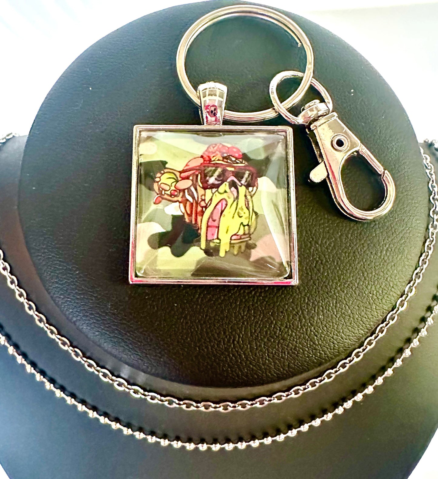 Men’s Silver Square Pendant w/ Matching Necklaces & Key Ring