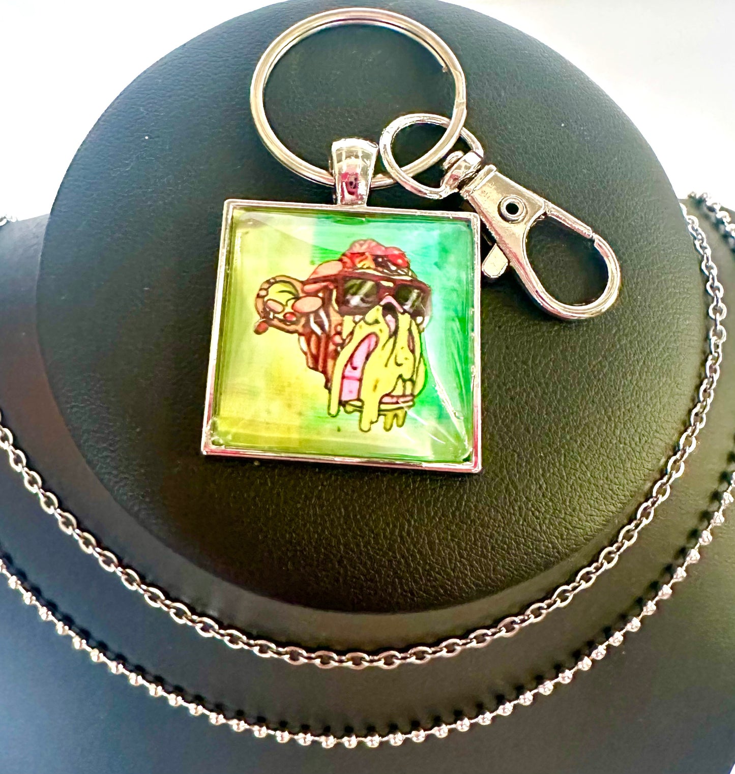 Men’s Silver Square Pendant w/ Matching Necklaces & Key Ring