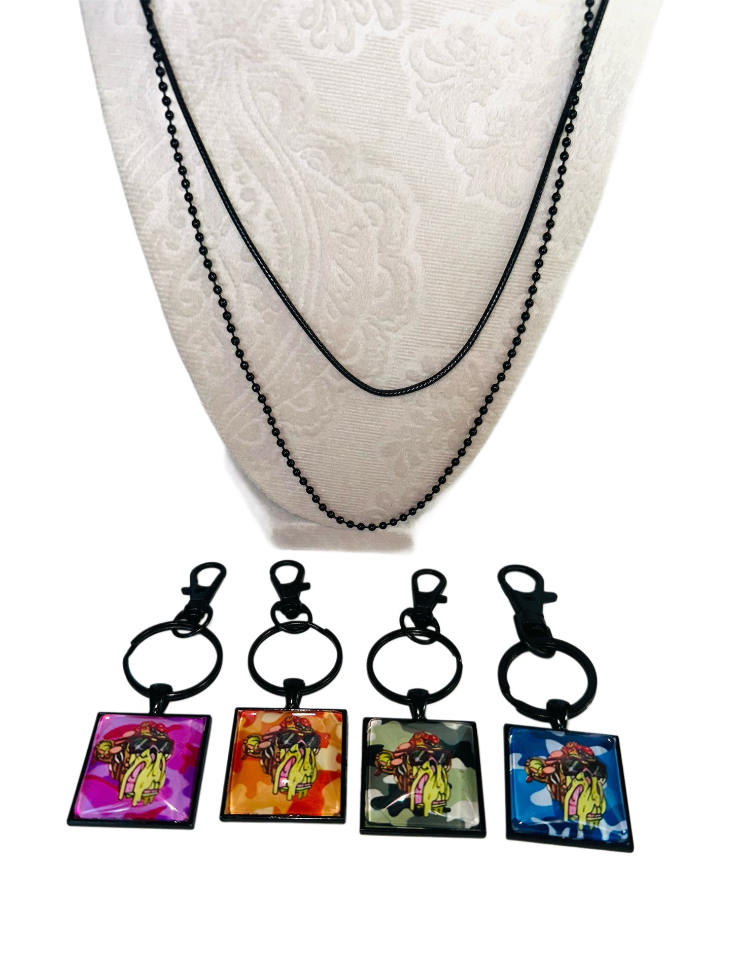 Men’s Black Square Pendant w/ Matching Necklaces & Key Ring