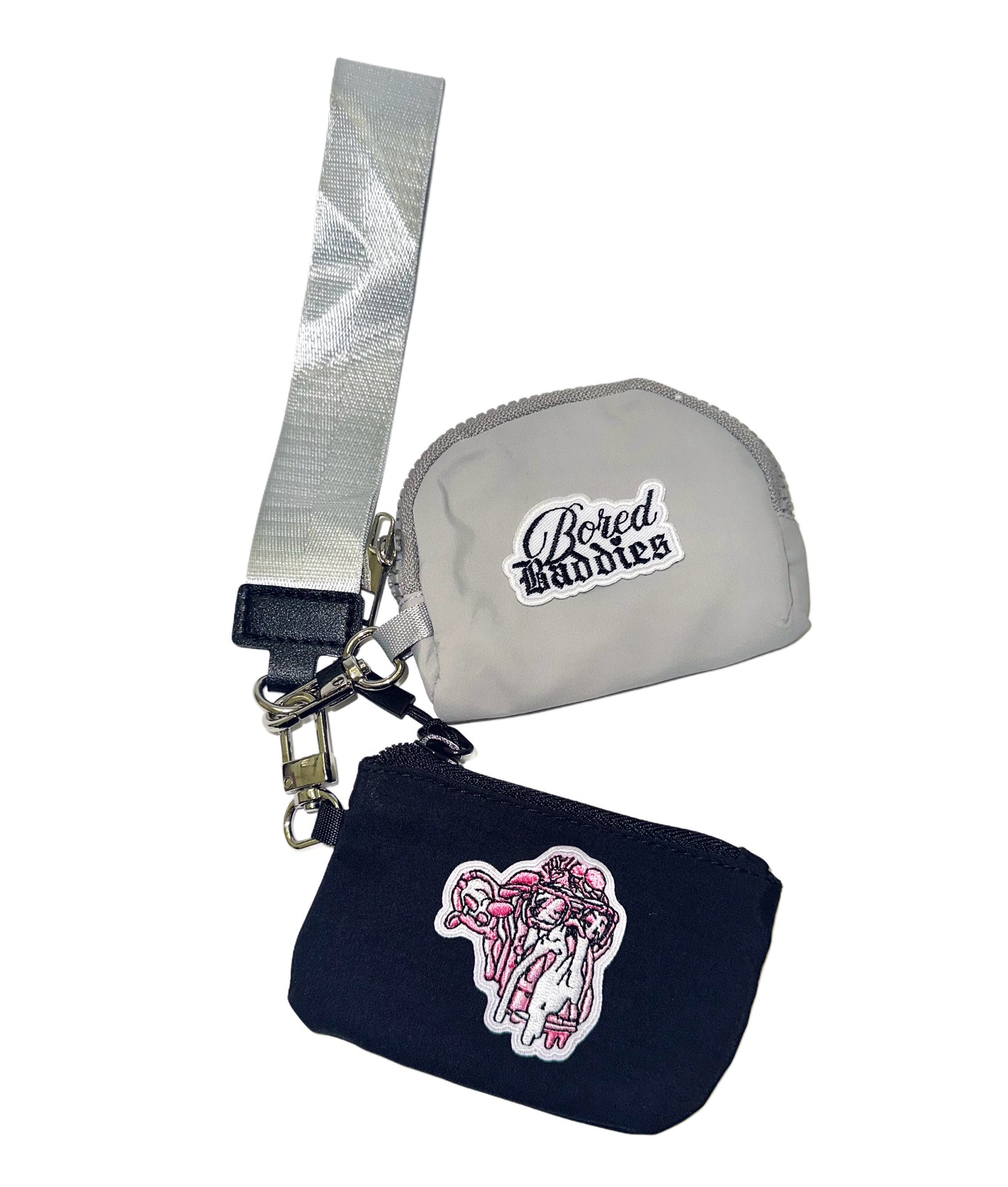 Bored Baddies Nylon Dual Pouch Wristlet (Grey Black)