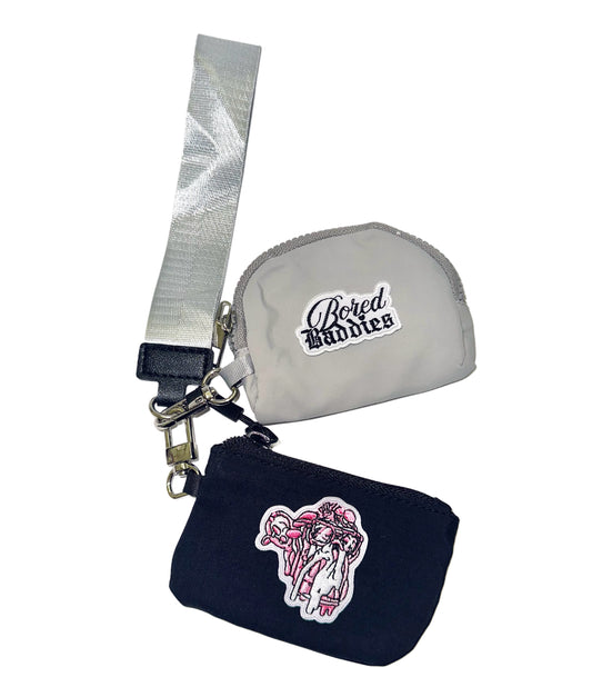 Bored Baddies Nylon Dual Pouch Wristlet (Grey Black)
