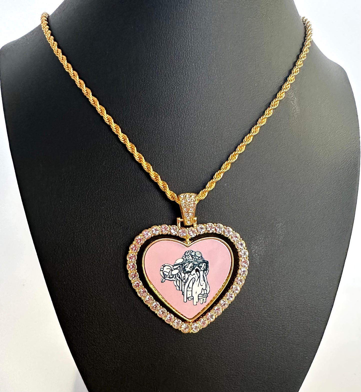 24” Gold Pink Heart Pendant w/ Necklace
