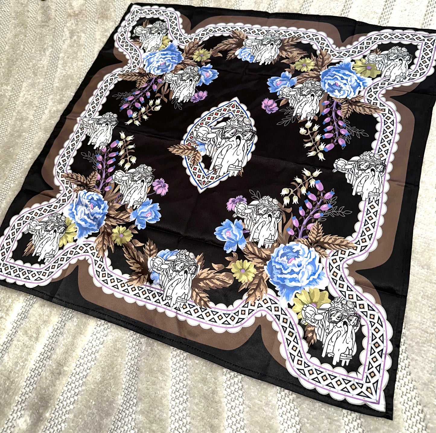 Bored Baddies Black Blue Floral Scarf